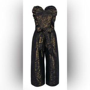 Corey Lynn Calter Sweetheart Jumpsuit Gold Black Metallic Cropped Ruffle Size 4